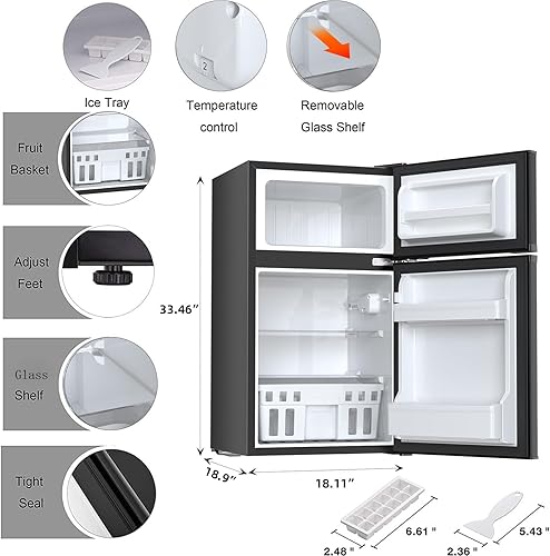 Miniatura 3 de Antarctic Star Mini refrigerador compacto, 3.2 pies cúbicos. Congelador separado doble de 2 puertas, estantes extraíbles ajustables para
