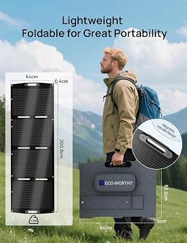ECO-WORTHY 200W Portable Folding Solar Panel IP67 Waterproof for Motorhome,Camping,Fishing,Boats,Outdoor(Compatible with 95% Generators)