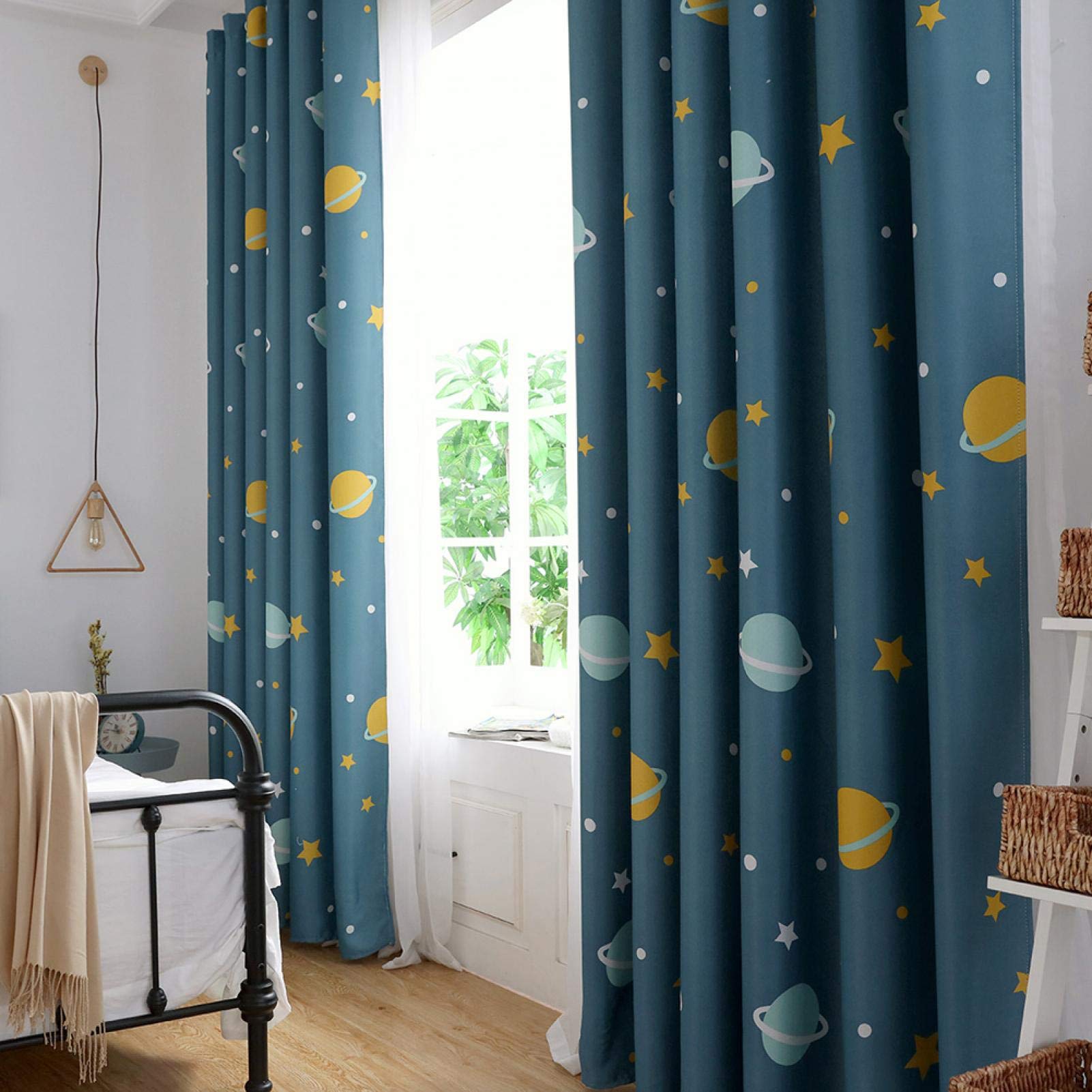 Wärmeisolierte Verdunkelung Lichtdichte Verdunkelung Cartoon Blue Planets Wohnzimmer Vorhang für zu Hause Esszimmer Kinderzimmer(1 Piece)
