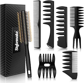 Stylemate Men's Hair Styling Combs & Roller Brush Set - Volume for Quiff, Pompadour, Slicked Back, Fauxhawk - 7pc Kit