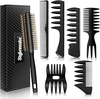 Men's Hair Styling Combs and Brush Set - Roller Brush for Adding Volume,...