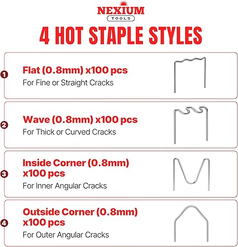 Miniatura 4 de NexiumTools - Kit de soldador de plástico de 220 W, calentamiento rápido de 1-3 segundos, kit de soldadura de plástico con 4 tipos de grapas para