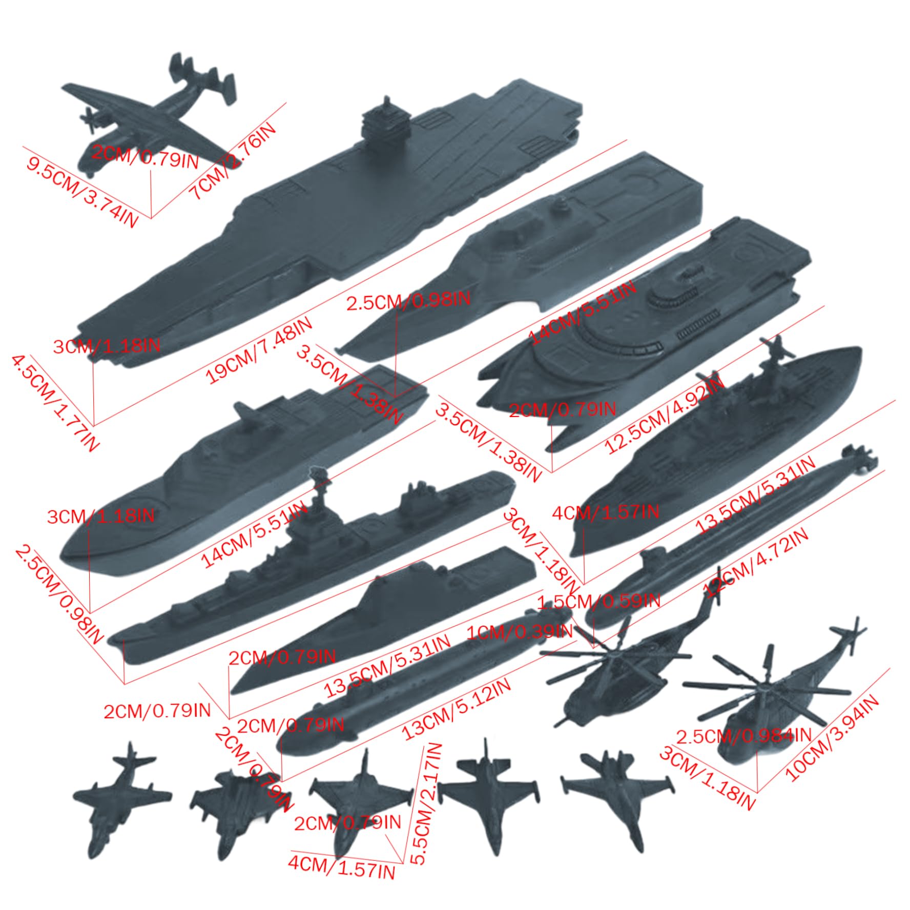 BEAHING Jouet porte-avions, 17 pièces, jouets militaires en plastique, comprend des cuirassés à petite échelle, des cuirassés, sous-marins, pour garçons et filles, enfants