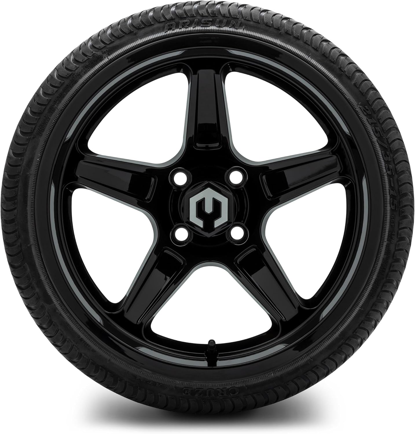 MODZ® Drift Glossy Black 15" Golf Cart Wheels and Arisun Cruze (215/35-15) Low Profile DOT Golf Cart Tires Combo - Set of 4