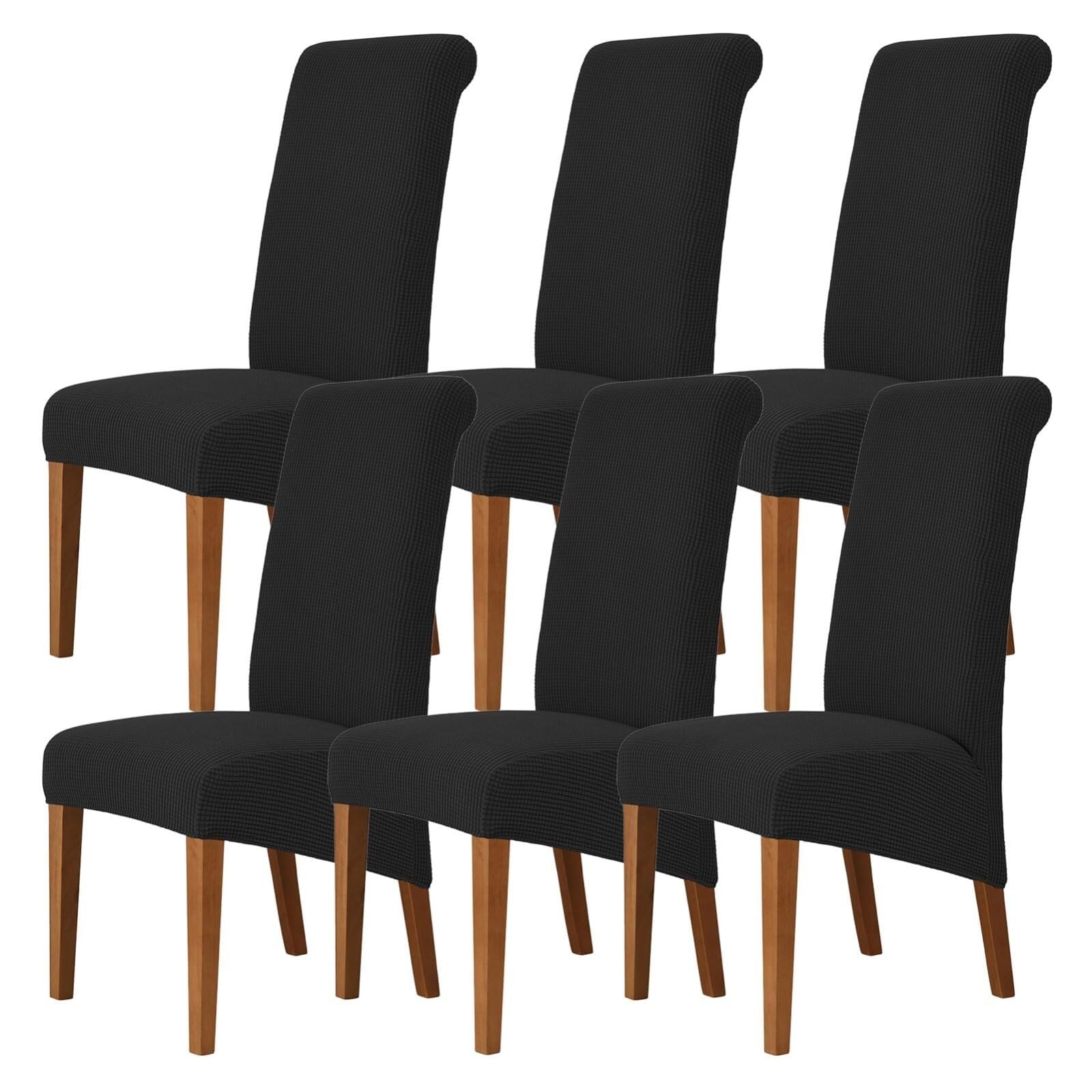 NMVAWIPT Stretch High-Back Dining Chair Covers, Removable Washable Protectors With Elastic Bottom, For Home, Restaurant, Banquet(Black,6Pcs)