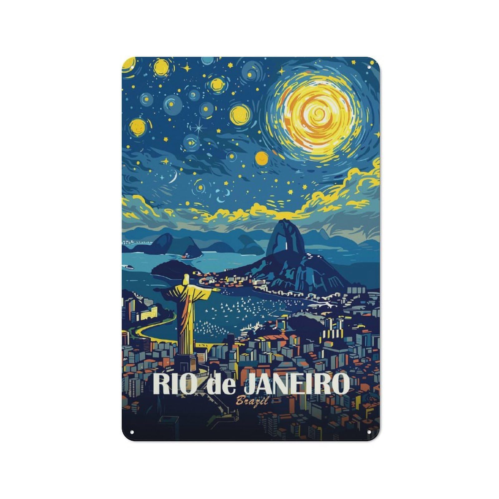 Junmoney Style Rio De Janeiro Travel (4) Retro Metal Wall Sign 30X20cm For Guest Room Or Hallway, A Housewarming Gift For Home Decor Collectors
