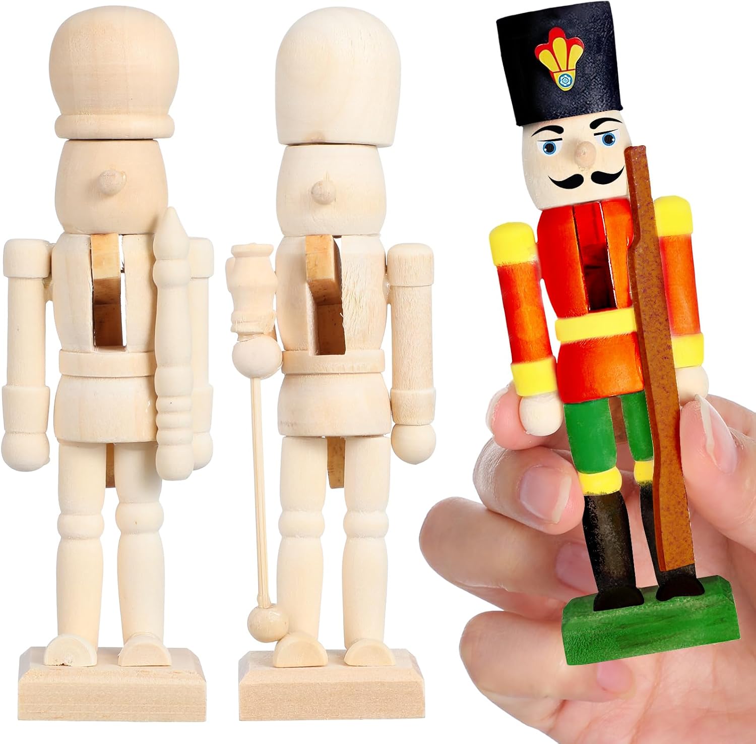 MAGICLULU MAGICLULU Wooden Nutcrackers Unpainted, 3Pcs Wood Unfinished Christmas Nutcracker Figures Decor for DIY Craft Ornaments 5.11 x 1.38 x 1.18Inch