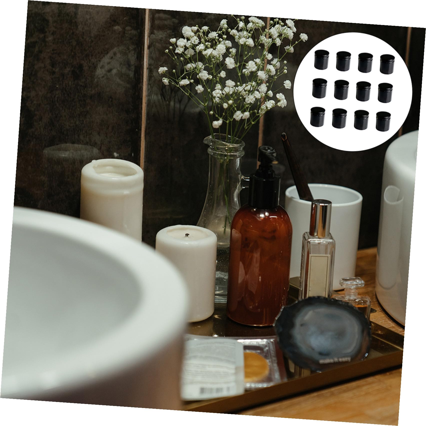 Pots Cosmétiques Vides Pratique pour Voyage et Rangement Lot de 12 en Pet Noir 500ml à Large Embouchure de Crème ou Masque Facial