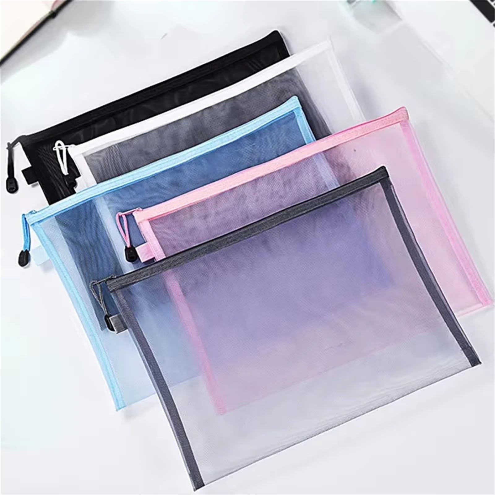 Pochette à Fermeture éclair en Filet, Lot de 30 Pochettes zippées en Maille Simple Couche Multicolores, formats A4 et A6(A6-Black)