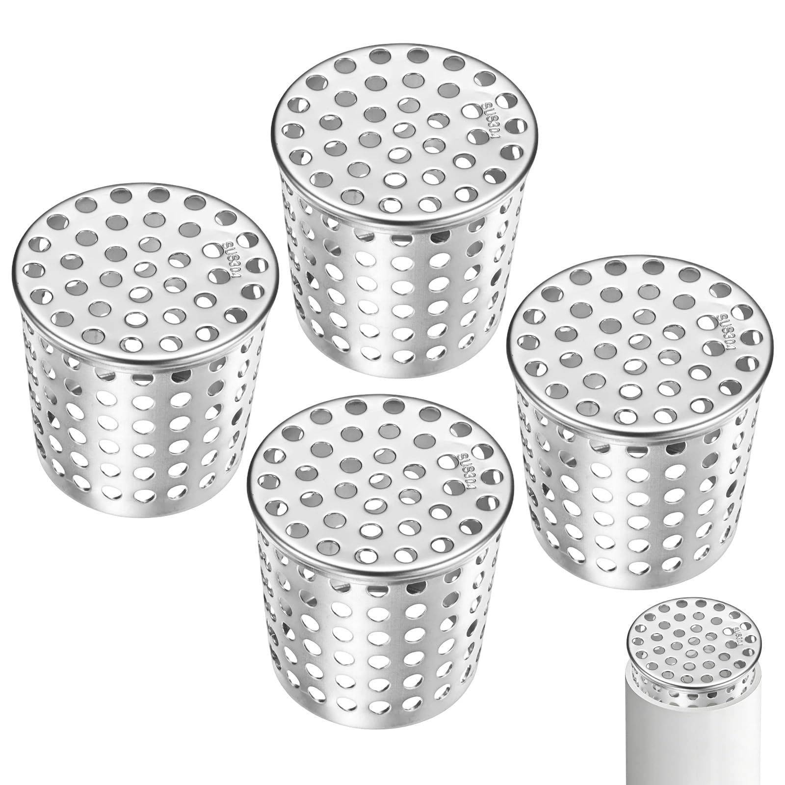 M METERXITY 4-Pack PVC Termination Mesh Screen Vent Covers, 2.52-2.17 Inch ID Stainless Steel Conical Exhaust Pipe Cover Strainer for Preventing Birds/Leaves/Debris from Entering [Silver]