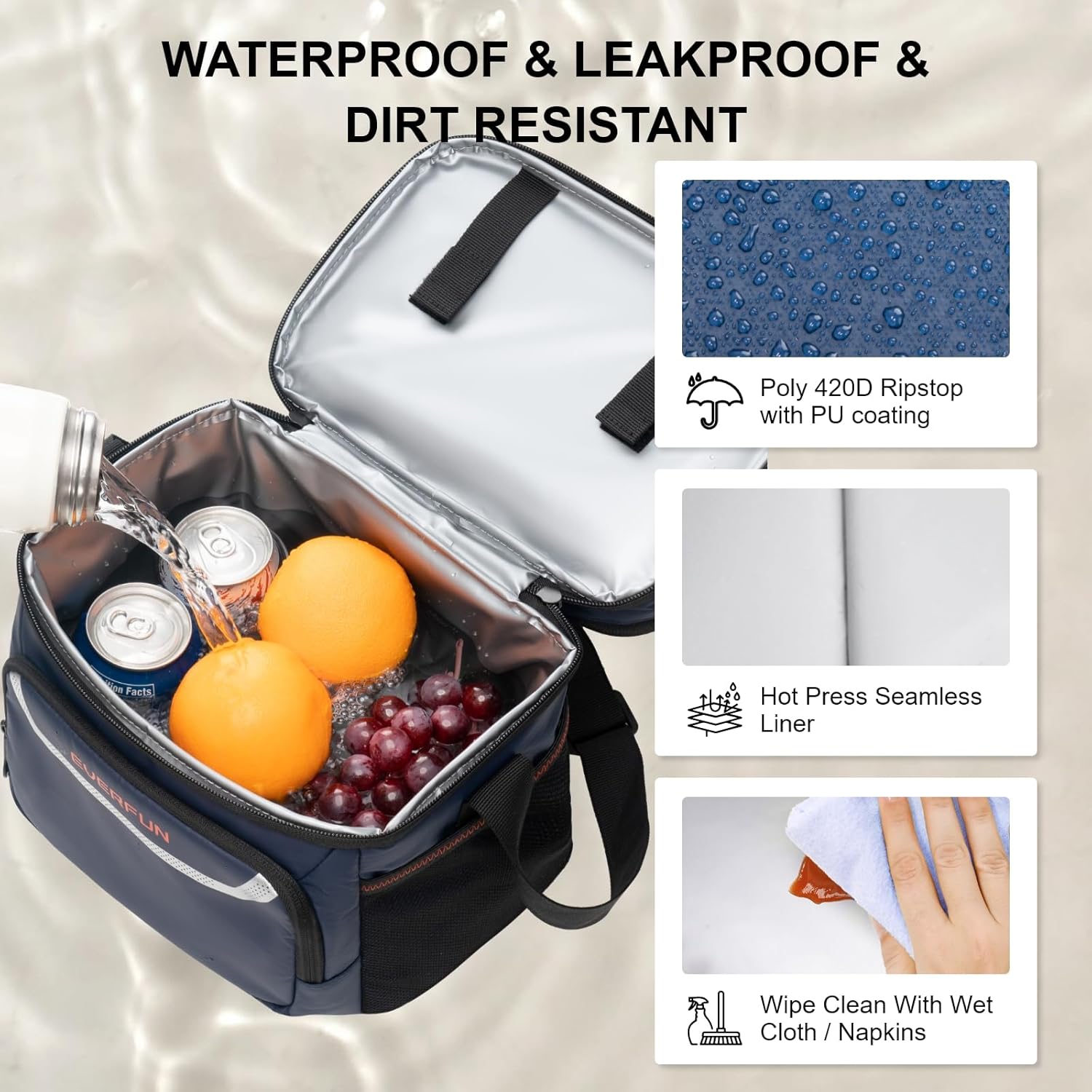 EVERFUN Insulated Lunch Bag Soft Lunch Box for Men Dual Compartments Small Lunch Box Collapsible Waterproof Leak-Proof for Work - Image 4