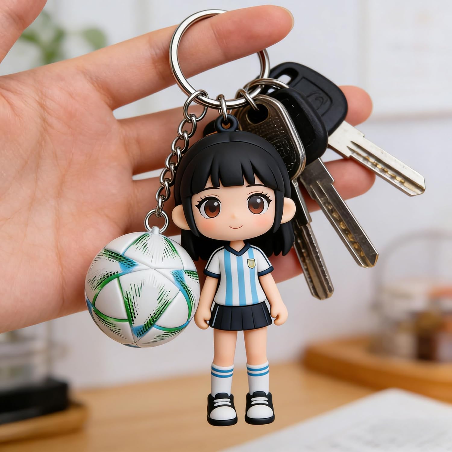 1Piece Mini Soccer Ball Keychain,3D Football Pendant Keyring,Sports Fan Accessory for Backpacks and Keys(Green)