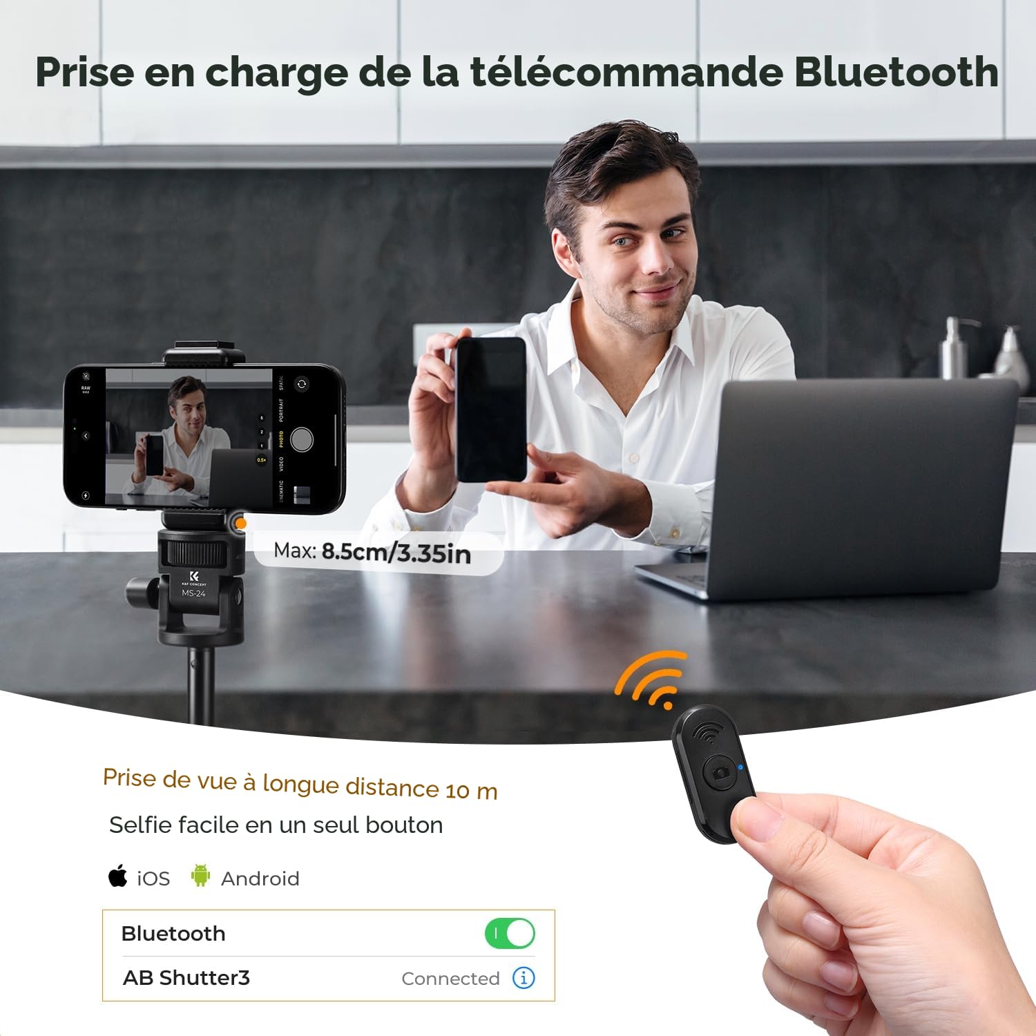 Trépied Smartphone MS27 175cm, Perche a Selfie avec Télécommande, 2 in 1 Trépied pour Appareil Photo et Caméras de Sport avec vis 1/4", pour DJI Osmo Pocket 3, Pocket 4, insta360 X5 X4, GoPro