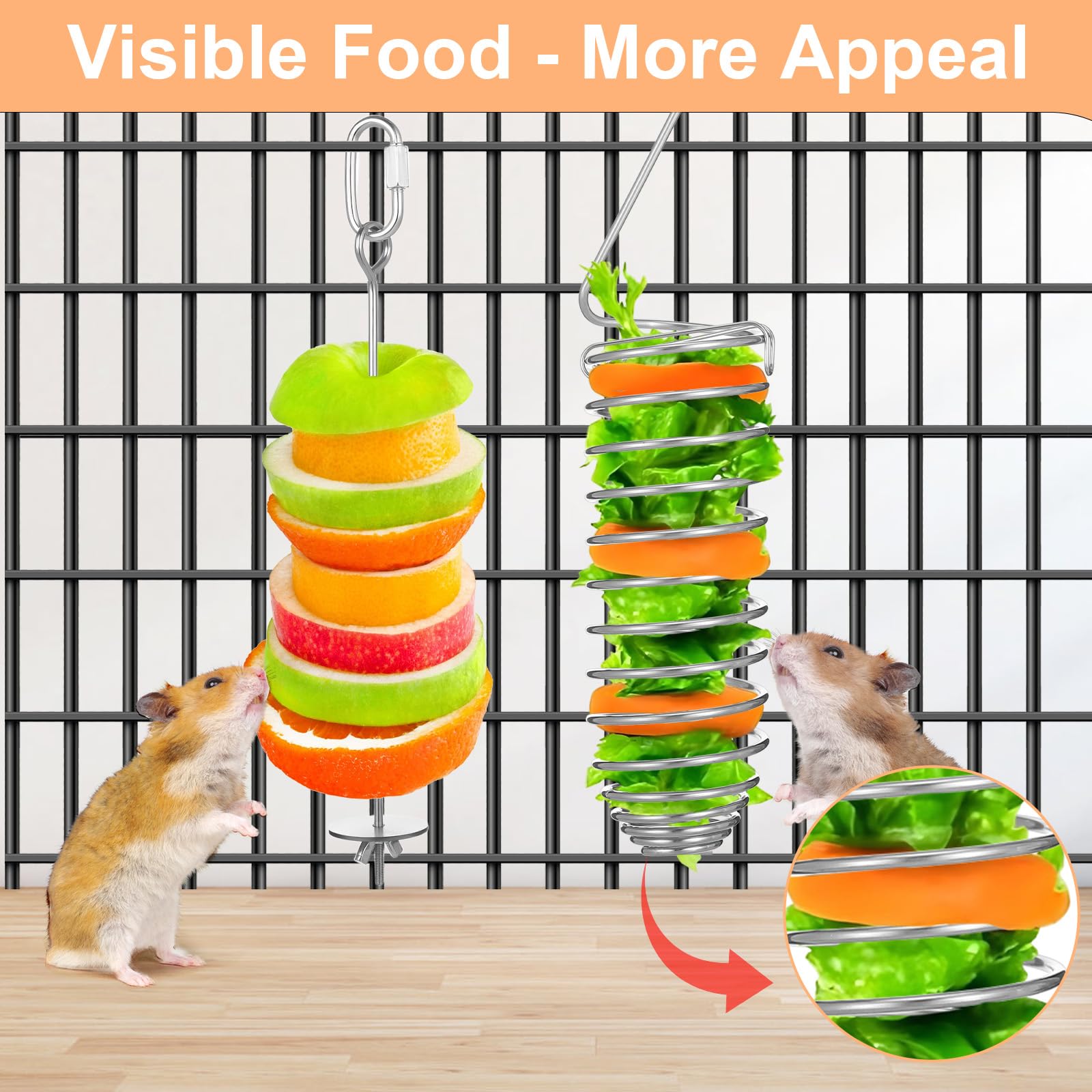 Rat Enrichment Toys Stainless Steel Bird Food Holder Fruit Vegetable Holder Vegetable Skewer Foraging Hanging Feed Tool Slow Feeder Parakeet for Hamster Rodents Bird Parrots 2Pcs - image 4