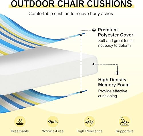 Miniatura 9 de downluxe Juego de 4 cojines para sillas de exterior para muebles de patio, cojines impermeables para sillas de patio con lazos, cojín de espuma