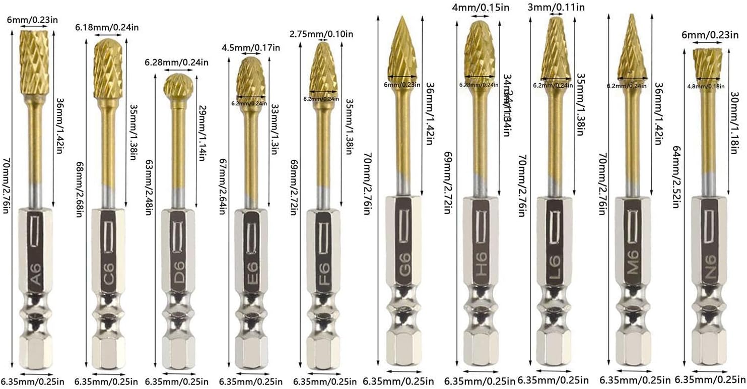 Die Grinder Bits,1/4 inch Shank Hex Grinder Accessories,Die Bits for Metal Tool - for Metal Wood Rubber Drilling Milling Engraving Deburring Grooving