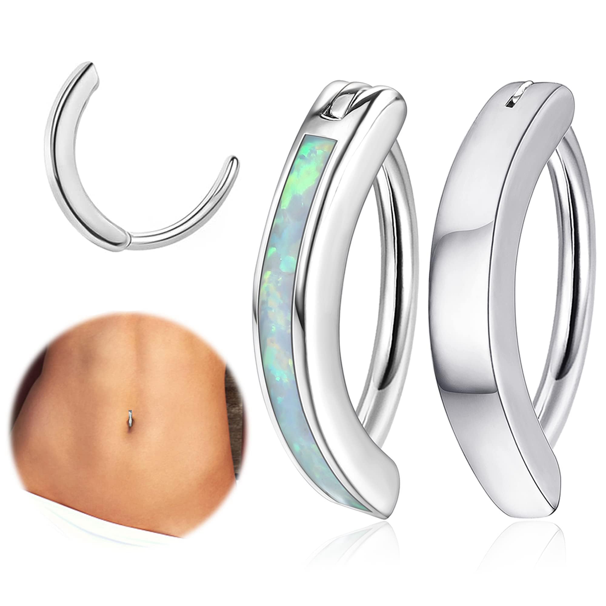[ORAZIO]【2点セット】へそピアス 14g ボディ ピアス レディース ヘソピアス オパール ジルコニア 可愛い へそピアス サージカルステンレス 金属アレルギー対応 へそピ 小さめ へそリング 夏 アクセサリー