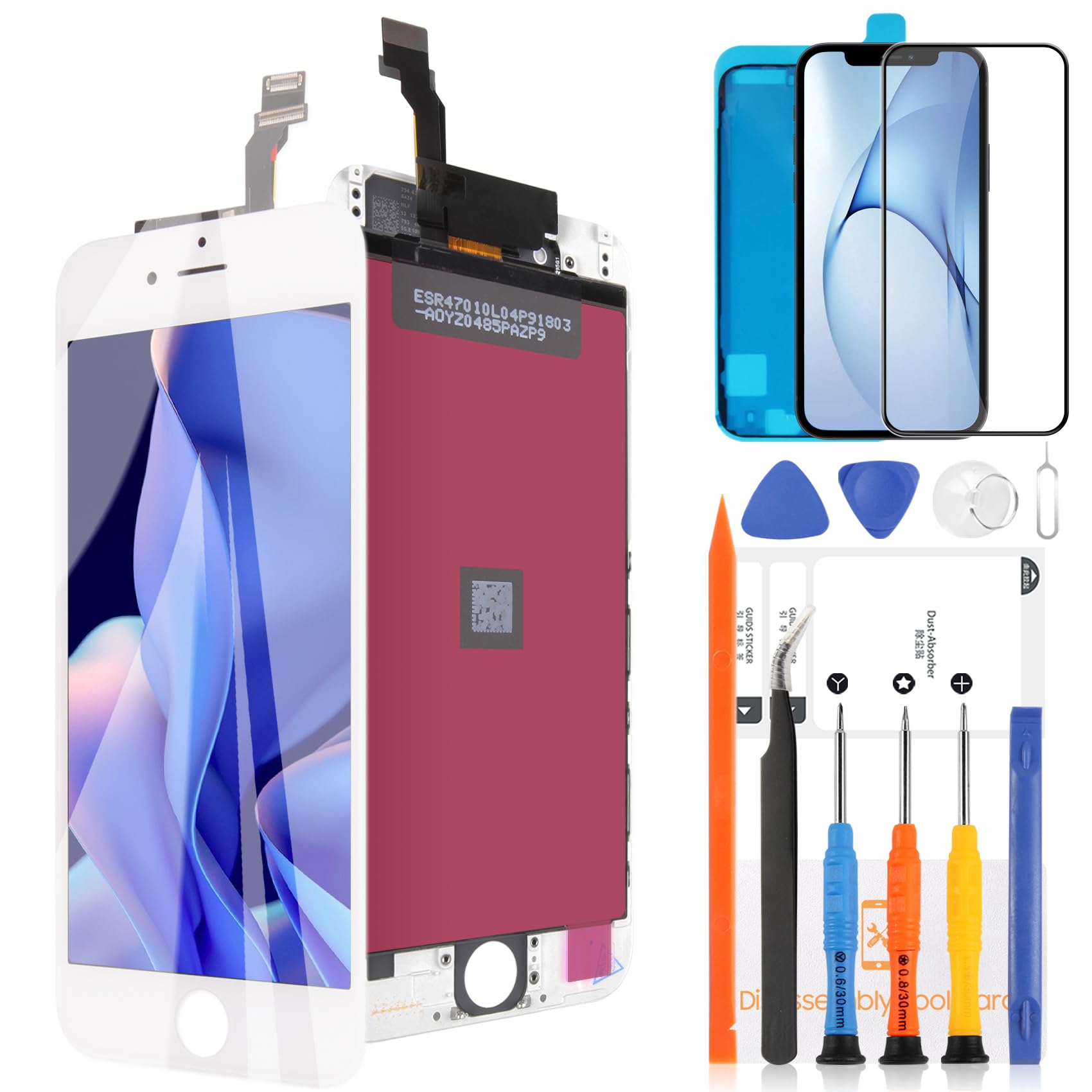 Pantalla para iPhone 6 Pantalla LCD para iPhone 6 Reemplazo de la pantalla para iPhone 6 4.7" LCD Display Touch Screen Digitizer Assebmly (Modelo: A1549 A1586 A1589 A1522 A1524) con herramientas
