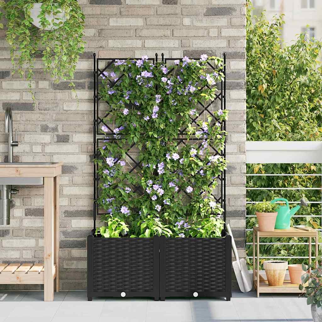 Doniczka ogrodowa 2 szt Czarny 80 x 40 x 143 cm z trelisem, nowoczesna donica zewnetrzna z tworzywa sztucznego, lekka i odporna na warunki atmosferyczne, idealna na taras i ogród