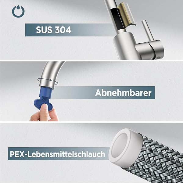 FORIOUS Wasserhahn Küche, Küchenarmatur mit 360°Drehbar, L Förmige Mischbatterie Küche Spülenarmatur mit Einhebel für 1 Loch, Geeignet für den Einsatz in Familienküchen, Wohnmobilen, Edelstahl - 4