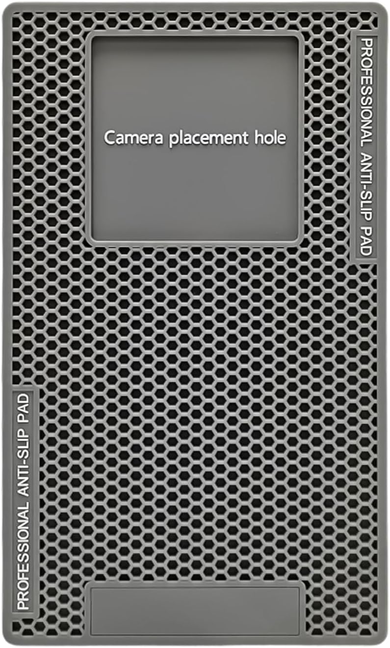 TENOC Silicone Non-Slip Mat 1 Pack for Screen Protector Installation & Car Dashboard, Large Anti-Slide Grip Pad with Camera Cutout, Thick Sticky Mat for Phone Repair, Tool, Tablet (8.7" x 5.1", Gray)