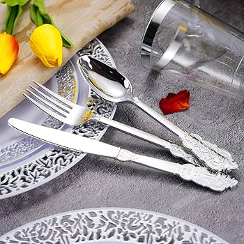 Amazon.co.jp: I00000 シルバープラスチック銀食器 90ピース 高耐久