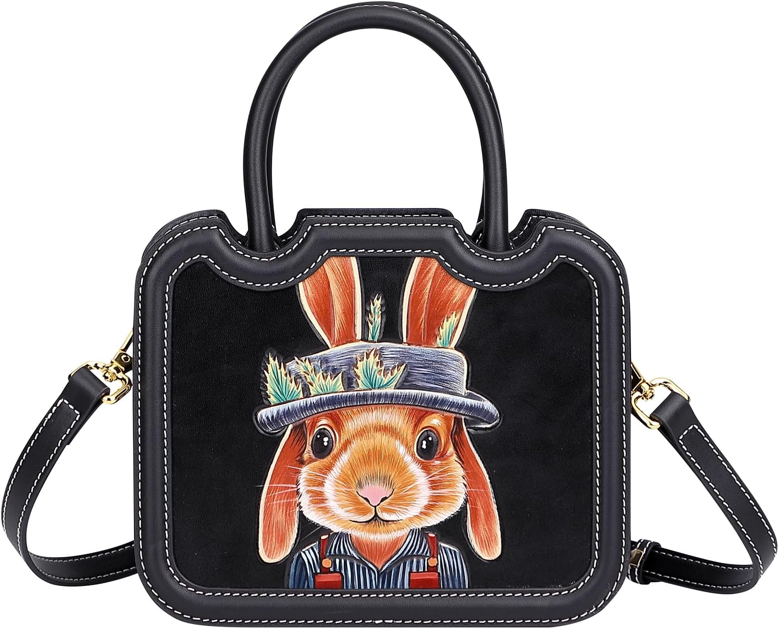 PIJUSHIDesigner Genuine Leather Crossbody Satchel Purses for Women Hand Painted Top Handle Bag Small Handmade Handbag