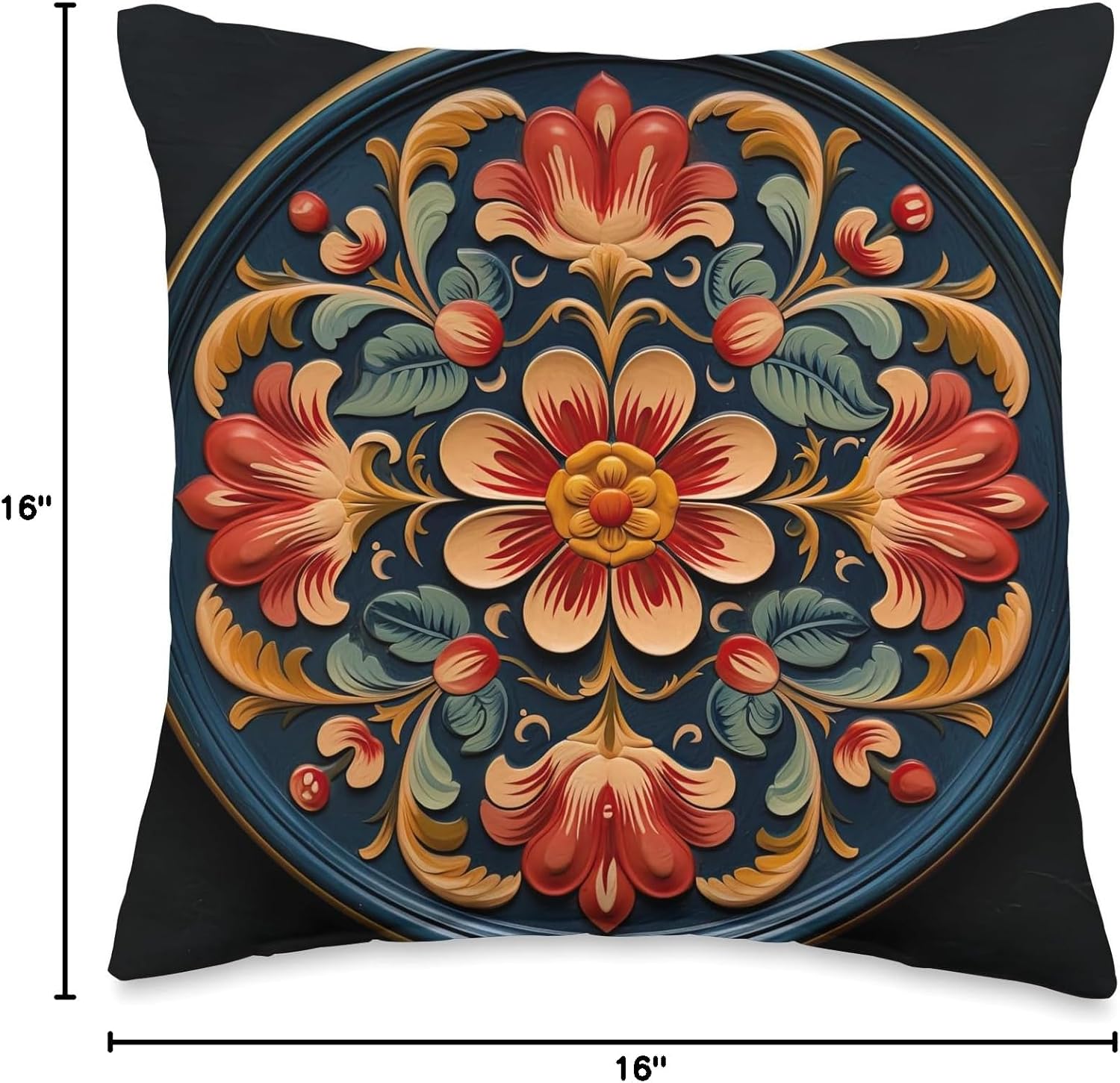 Traditional Norwegian Rosemaling Folk Art Throw Pillow