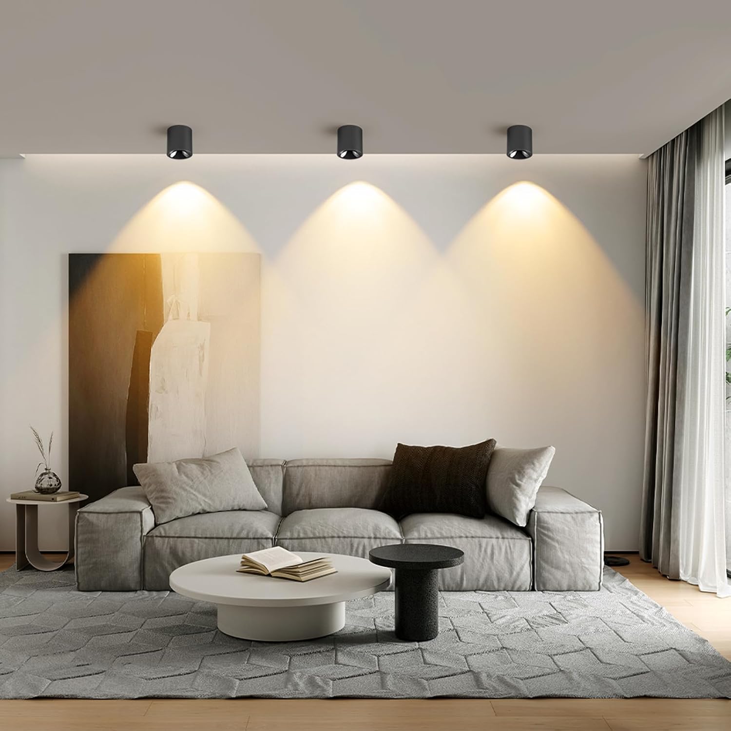 JAYMP Modern LED Ceiling Spotlight 3000K Dimmable 24W Black Surface Mount Cylinder Down Light for Living Room Hallway Laundry Room