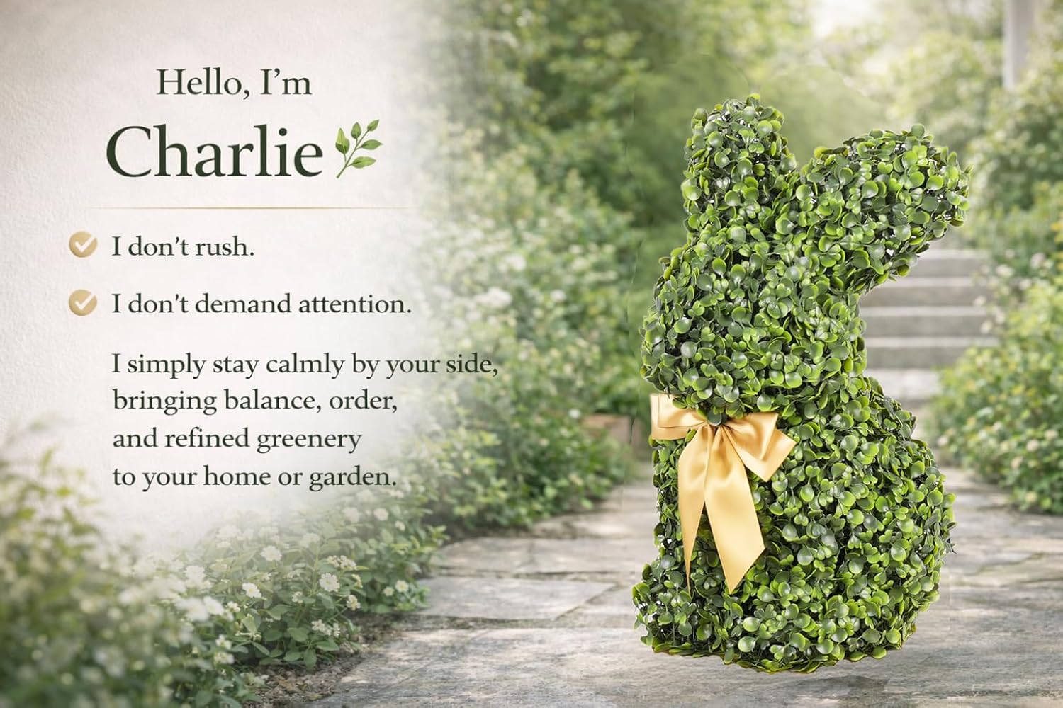 Artificial Bunny Topiary Rabbit Charlie, Easter Bunny Decor Faux Boxwood Bunny Statue for Easter & Garden, Elegant Standing Greenery Animal Figurine, Weather Resistant Decorative Shrub for Patio (2)