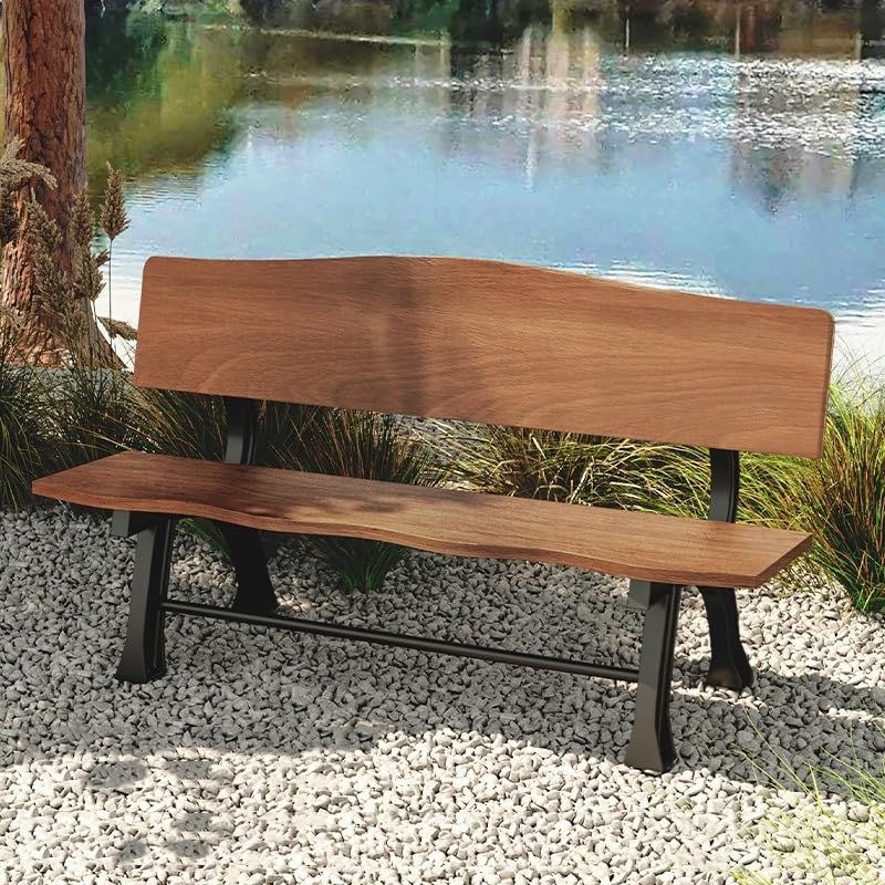 YGER JZGB Bancos para Exterior, Banco Madera Exterior, Estructura de Aluminio Fundido, Anticorrosión, Ideal para Jardín, CéSped, Porche, Parque y Patio(Brown,150x52x74cm/59x20x29in)