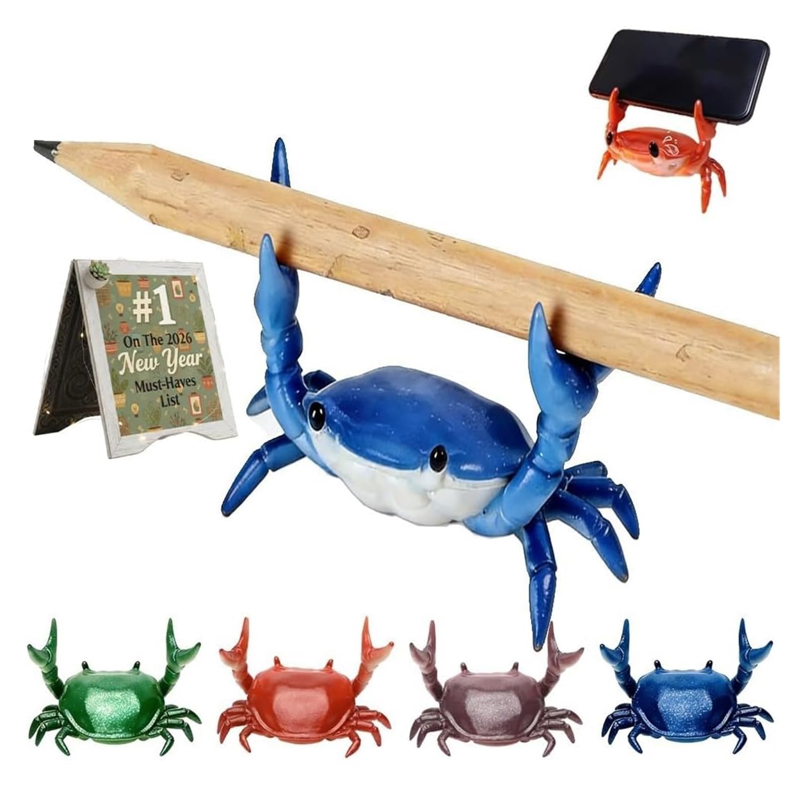 Anglocrate Blue Cute Crab-Shaped Pen Holder, Realistic Desk Crab Shaped Pen Holder, Resin Crabs Glasses Holders, Organizer Decorative Sculpture, Playful Style Workspace Office Study Home Desk Tabletop(Blue)