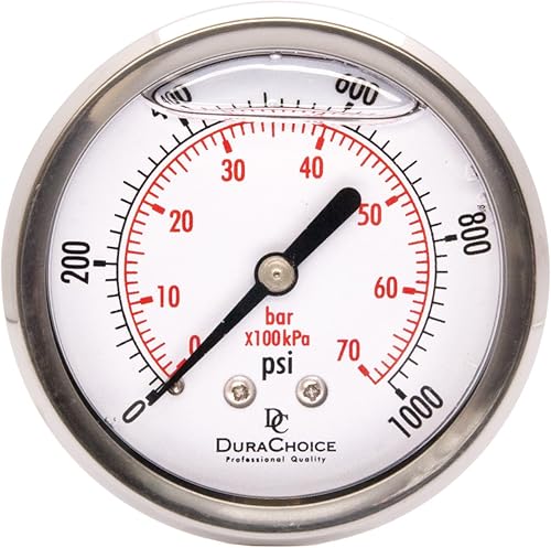 Medidores de presión rellenos de líquido de 2-1/2 pulgadas - caja de acero inoxidable, latón, 1/4" NPT, conexión de montaje trasero central,