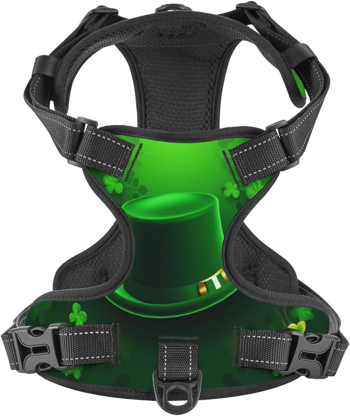 Dog Harness for X-Large Dogs with Leash No Pull 2 Leash Clips, Adjustable Soft Stylish Green Shamrock Hat St. Patrick's Day Dog Vest Set X-Large Size