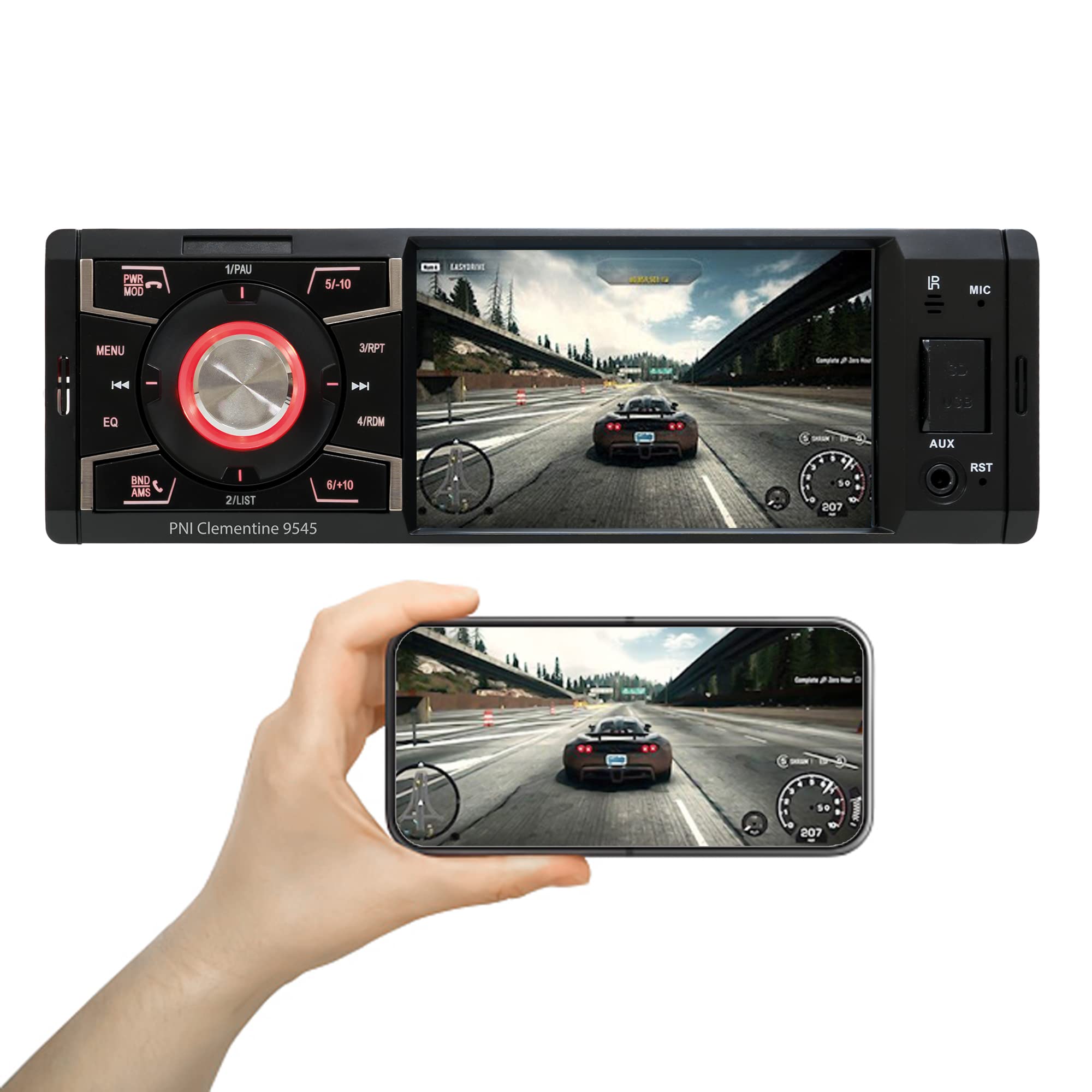 Autoradio, Voiture Stéréo, Car MP5 Player, Lecteur Multimedia PNI Clementine 9545 1DIN 4 Pouces écran, 50W x 4, Bluetooth, Radio FM, SD et USB, 2 RCA vidéo in/Out