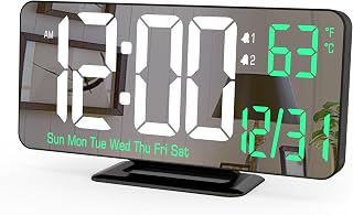 KOSUMOSU - Reloj Despertador Digital de 6.7 Pulgadas, Color Negro, con Alarma Doble, atenuación, Fecha, día de la Semana, Temperatura, 12 Horas y 24 Horas, Reloj LED Digital para decoración de Mesa