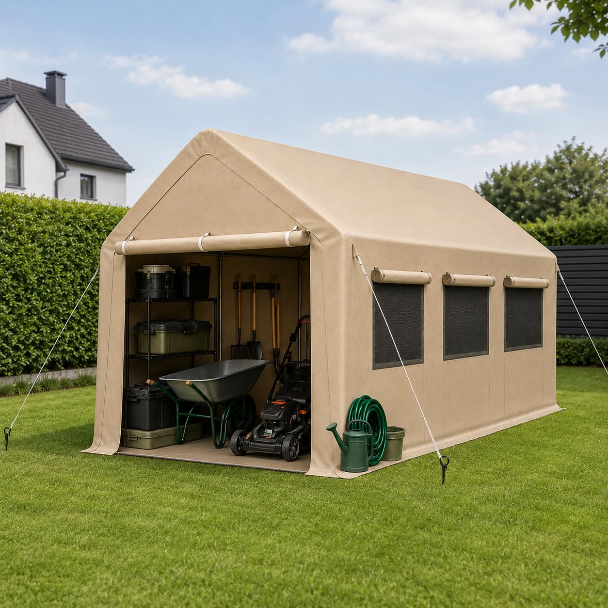 Carport Zeltgarage 3x6 m Winterfest – Garagenzelt mit Rolltor & Seitenfenstern – Wasserdichtes Oxford-Gewebe, Stabiler Stahlrahmen – Auto Carport & Unterstand für PKW, SUV & Motorrad
