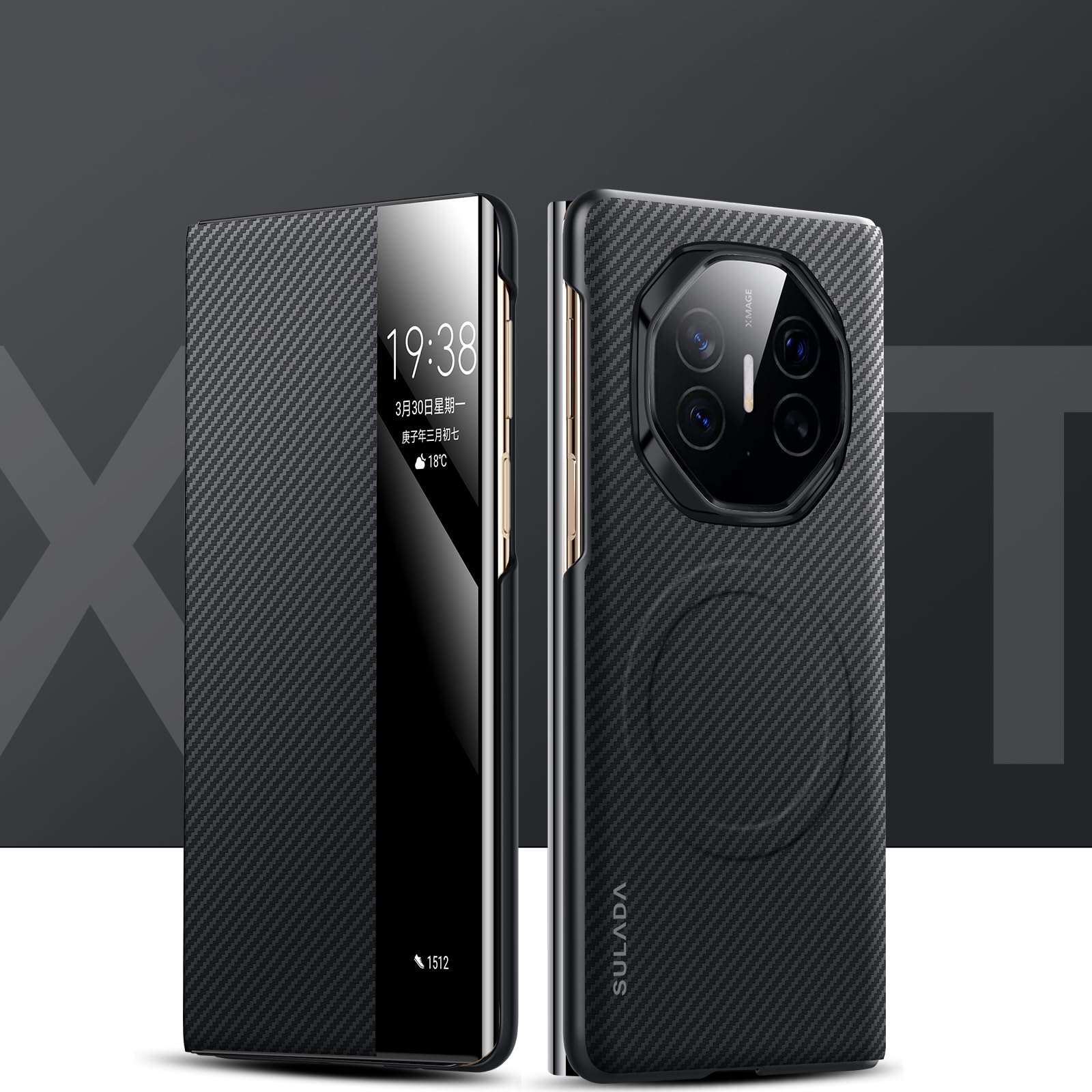 Coque magnétique Huawei Mate XT fibre d'aramide fine et antichoc