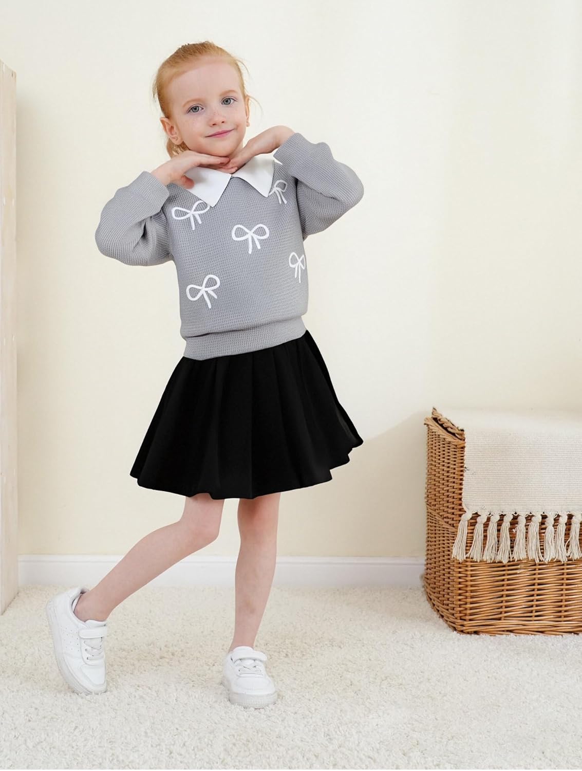 Renotemy Toddler Baby Girl Fall Winter Skirt Set Sweatshirt Pleated A-Line Dress Little Girls Clothes 2-Piece Outfits 18M-6T - Image 2