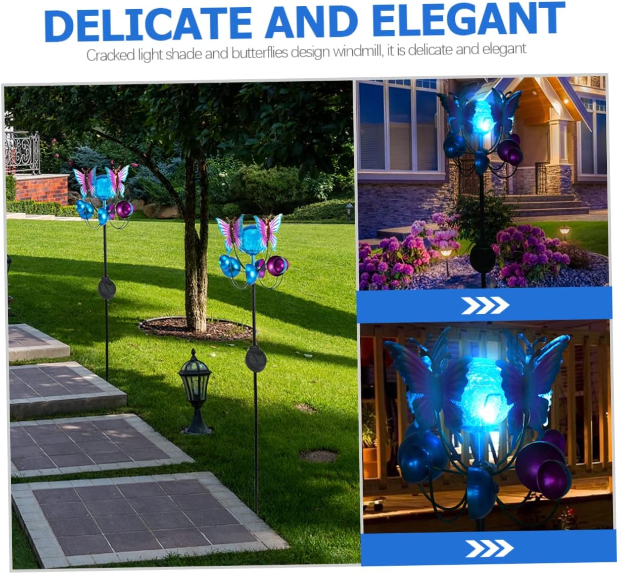 BESPORTBLE Solar Powered Butterfly Windmill Light Garden Decor Rechargeable Battery for Outdoor and Patio Lighting