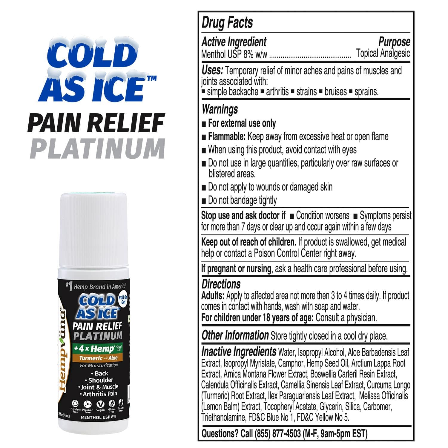 Hempvana Roll On Cold As Ice Platinum Fast Pain Relief for Knees, Neck, Hips, Shoulders, Back + Arthritis Pain Relief w/Hemp Seed Oil, AS SEEN ON TV, Cooling Menthol — Amazon image 9