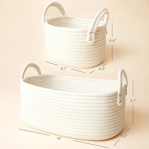 Miniatura 6 de Juego de 3 cestas tejidas  Canastas de almacenamiento de cuerda blanca pequeñas para juguetes de bebé y niños canastas de algodón suave para