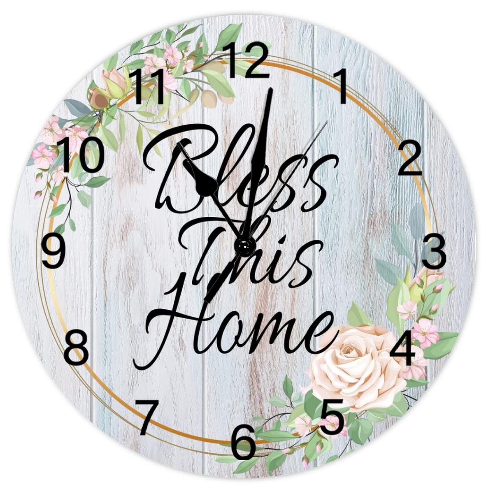 Horloge murale silencieuse vintage Bless This Home de 38 cm pour bureau