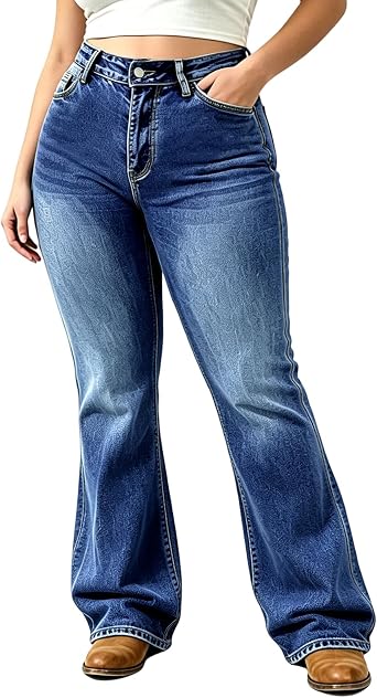 Plus Size Bootcut Jeans for Women Flare Jeans for Women High Waisted Stretchy Bell Bottom Jean for Womens Wide Leg
