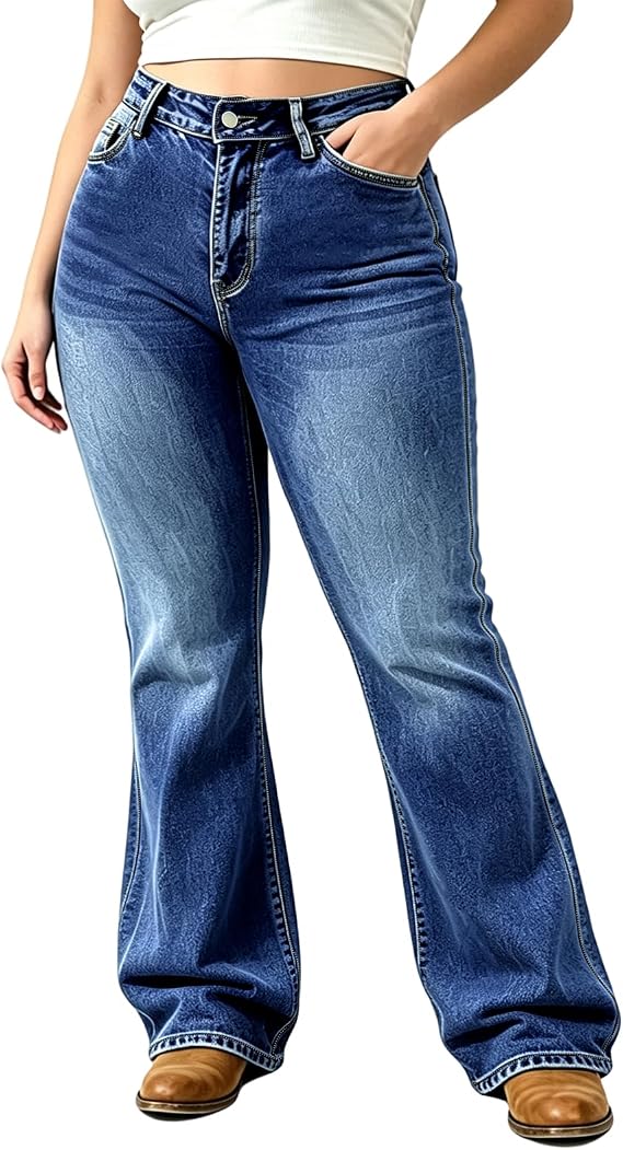 Plus Size Bootcut Jeans for Women Flare Jeans for Women High Waisted Stretchy Bell Bottom Jean for Womens Wide Leg