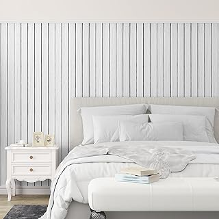 Light Grey White Wood Panels for Wall Peel and Stick Faux Wood Slat Paneling Wallpaper Self Adhesive PVC Grey Wall Panels Wooden Slat Panel for Bedroom Living Room Walls Decor 11.8×118''
