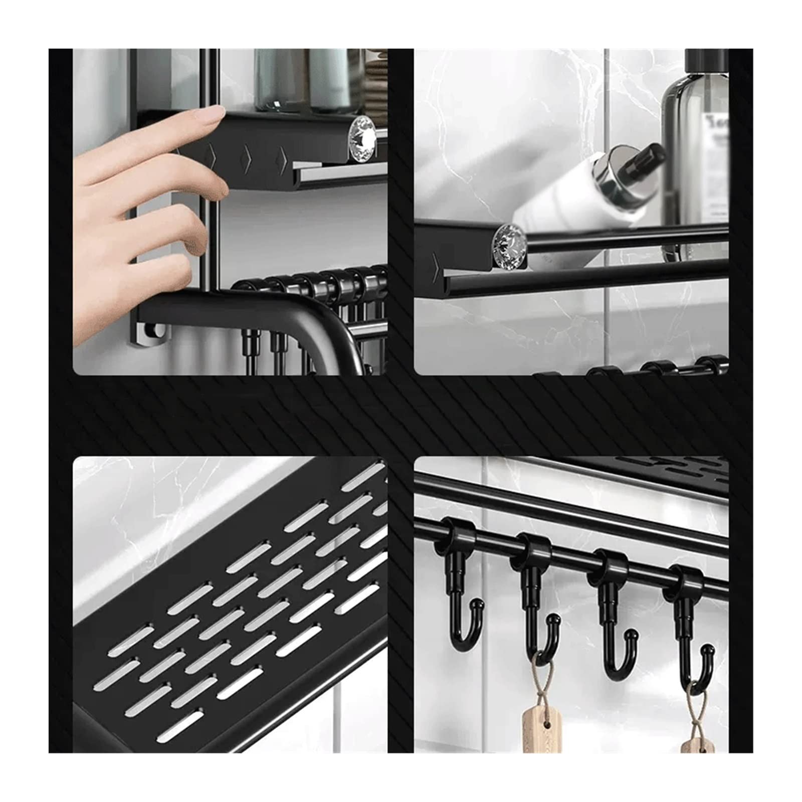 Mensola Doccia Portaoggetti Lavabo WC Portaoggetti semplice in metallo monostrato Portaoggetti da appoggio cucina in metallo con gancio e portasciugamani Portaoggetti da parete Mensole Bagno(40)