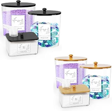 COAZEX 6 Pack Plastic Laundry Pods Container & Dryer Sheet Holder, Laundry Room Organization and Storage Jars with Lids, Scoops & Labels for Detergent, Powder, Scent Booster