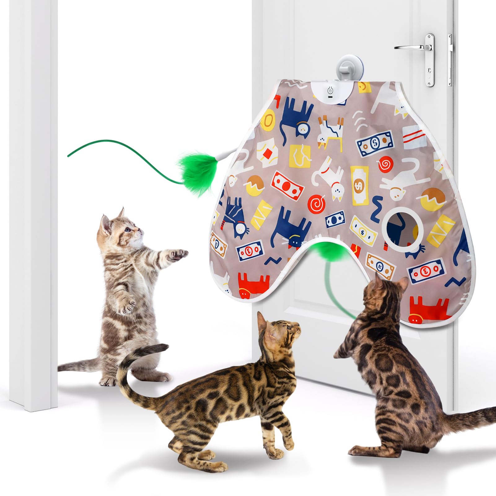 Juguetes interactivos para gatos con plumas ocultas en movimiento, juguetes para gatos colgantes en la pared, juguete para gatos de interior, hogares de varios gatos (rosa)
