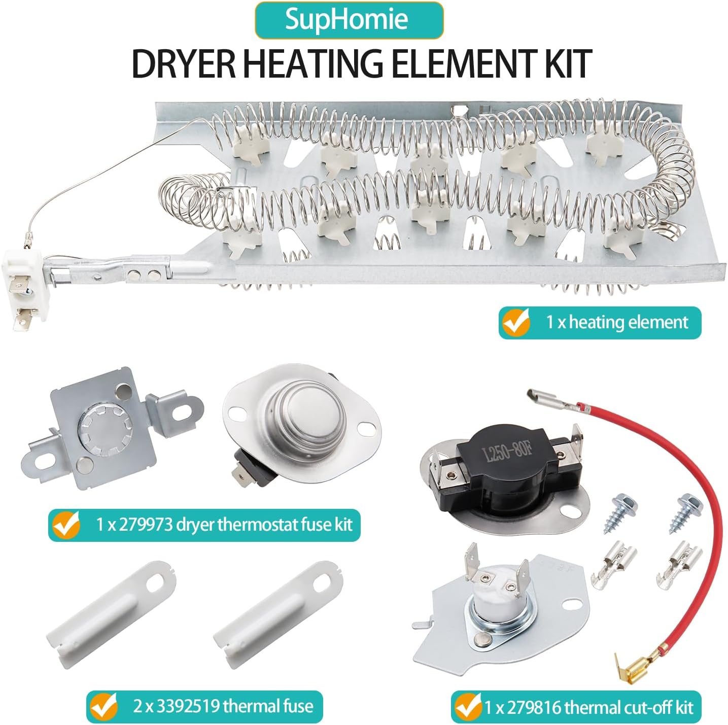Dryer Heating Element Kit Compatible with Maytag MED7230HW0 MED7230HW1 MED7230HW2 MED7230HW3 MED7230HC0 MED7230HC1 MED7230HC2 MED7230HC3 MED8200FC2 MED8200FW1